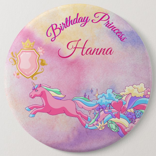 Badge Rond 15,2 Cm Bouton Princesse d'anniversaire personnalisé (Devant)