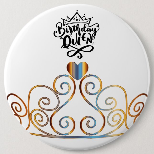 Badge Rond 15,2 Cm Bouton Reine Anniversaire (Devant)