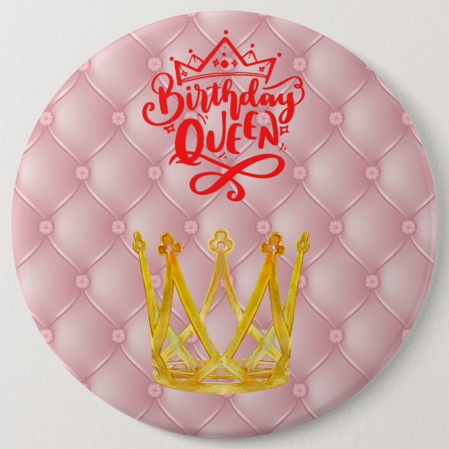 Badge Rond 15,2 Cm Bouton Reine Anniversaire (Devant)