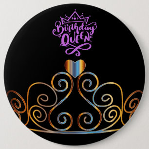 Badge Rond 15,2 Cm Bouton Reine d'anniversaire noir et or