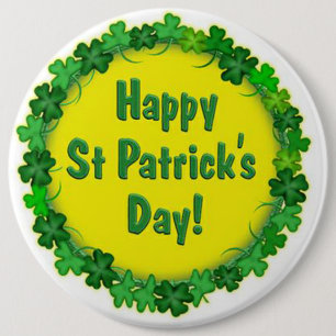 Badge Rond 15,2 Cm Bouton Saint Patrick/Clovers