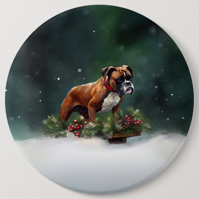 Badge Rond 15,2 Cm Boxe neige de Noël hiver (Devant)