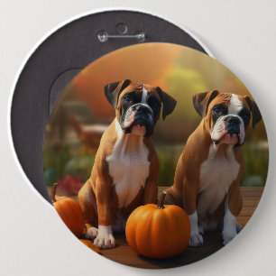 Badge Rond 15,2 Cm Boxer Chiot Automne Citrouille de plaisir