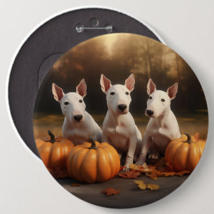 Badge Rond 15,2 Cm Bull Terrier Chiot Automne Citrouille de plaisir