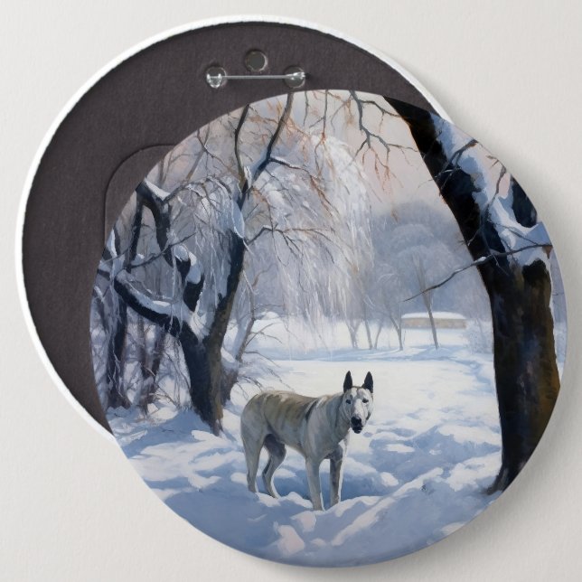 Badge Rond 15,2 Cm Bull Terrier Laisser neiger Noël (Devant & derrière)