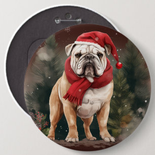 Badge Rond 15,2 Cm Bulldog à Noël de neige