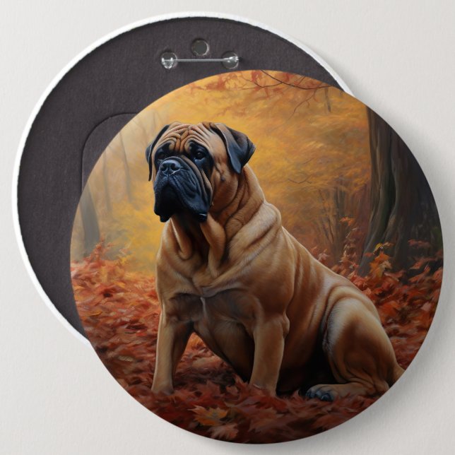 Badge Rond 15,2 Cm Bullmastiff en automne Feuilles automne Inspire (Devant & derrière)