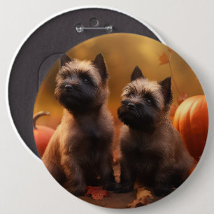 Badge Rond 15,2 Cm Cairn Terrier Chiot Automne Citrouille de plaisir