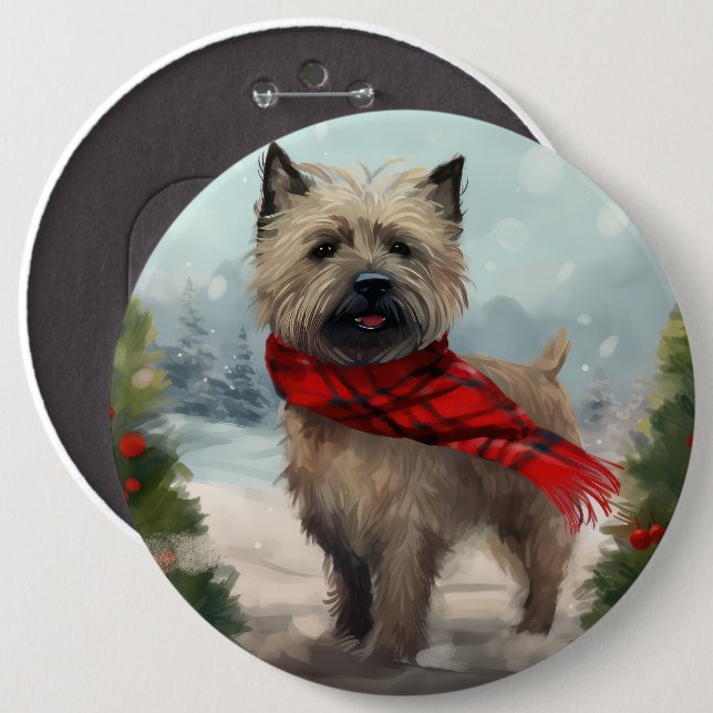 Badge Rond 15,2 Cm Cairn Terrier Dog dans Noël de neige (Devant & derrière)