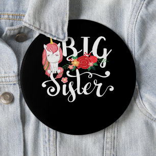 Badge Rond 15,2 Cm Calligraphie Unicorne Grande Soeur