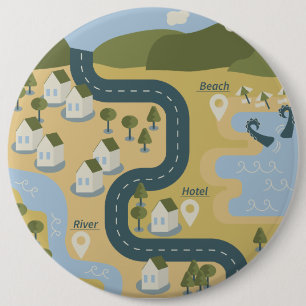 Badge Rond 15,2 Cm Caricature élégante paysage carte de voyage