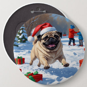 Badge Rond 15,2 Cm Carlin courant dans la neige avec un chapeau de No