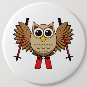 Badge Rond 15,2 Cm Cartoon de ski de Chouette