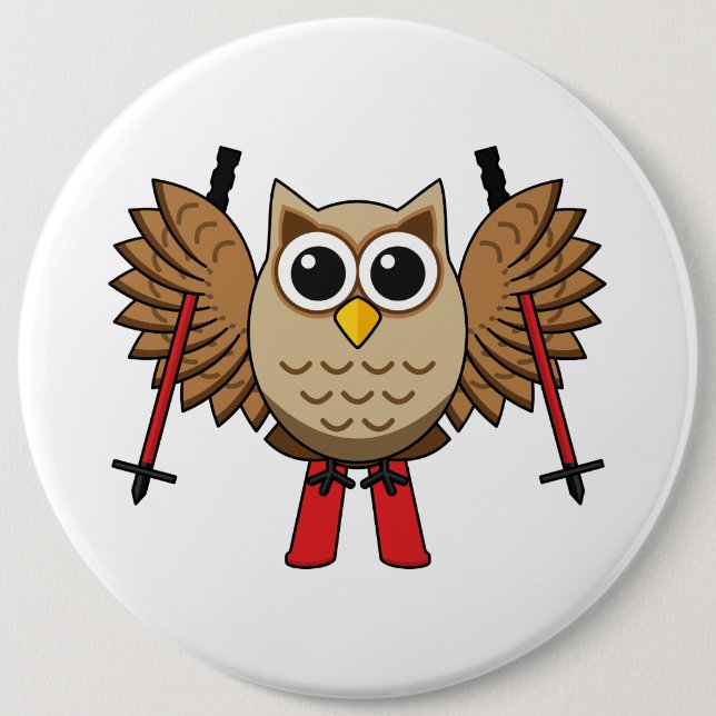 Badge Rond 15,2 Cm Cartoon de ski de Chouette (Devant)