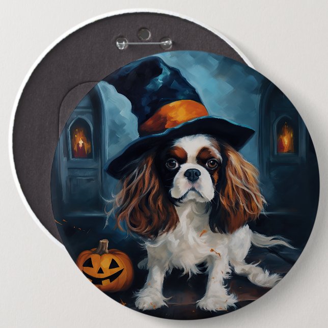 Badge Rond 15,2 Cm Cavalier King Citrouilles Halloween effrayant (Devant & derrière)