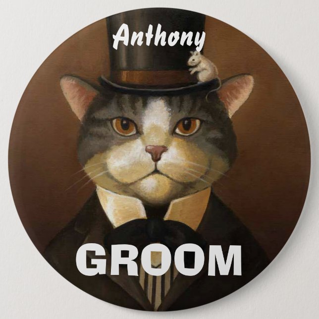 Badge Rond 15,2 Cm Chat drôle de marié (Devant)