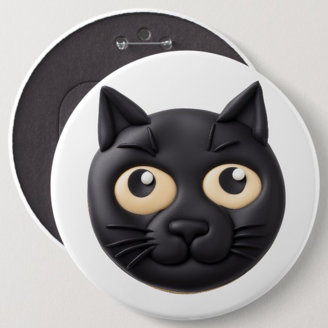Badge Rond 15,2 Cm Chat noir 3D inspiré (Devant & derrière)