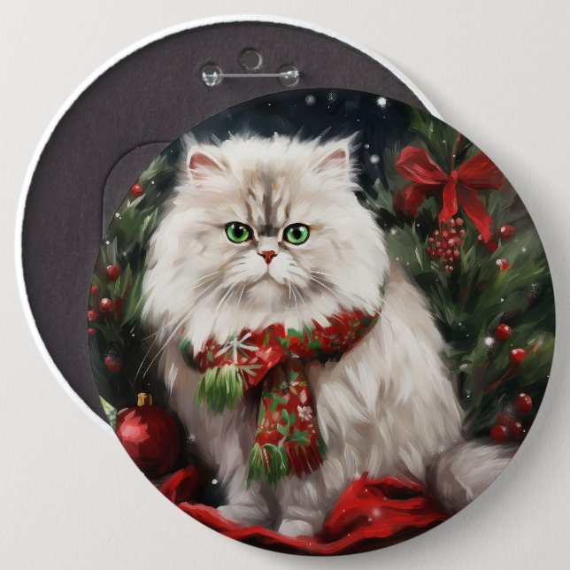 Badge Rond 15,2 Cm Chat perse en Noël de neige (Devant & derrière)