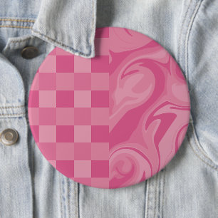 Badge Rond 15,2 Cm Chèques et persiennes - Rose
