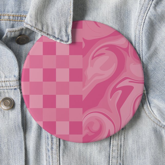 Badge Rond 15,2 Cm Chèques et persiennes - Rose (En situation)