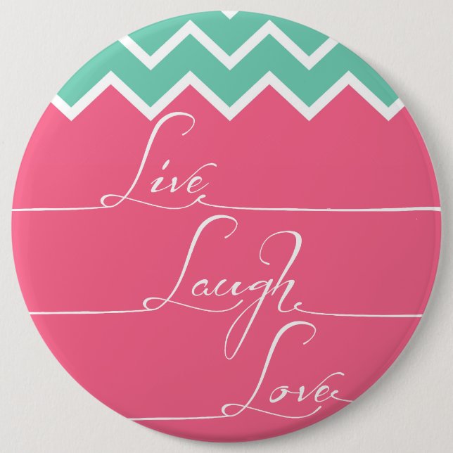 Badge Rond 15,2 Cm Chevron rose et vert/vivant, rire, amour (Devant)