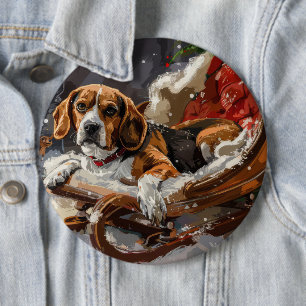 Badge Rond 15,2 Cm Chien Beagle Noël Festif