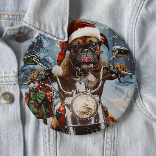Badge Rond 15,2 Cm Chien Boxer à Vélo à Noël 