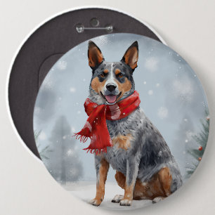 Badge Rond 15,2 Cm Chien de bétail australien à Noël de neige