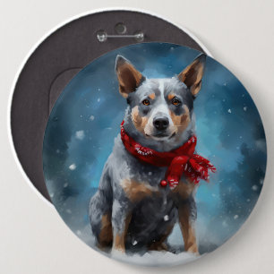 Badge Rond 15,2 Cm Chien de Heeler Bleu à Noël de neige