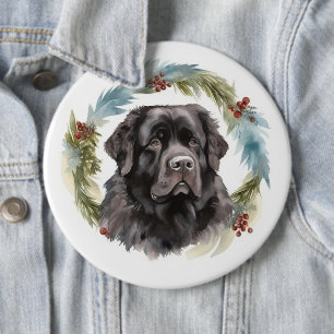 Badge Rond 15,2 Cm Chien de Noël festif de Terre-Neuve
