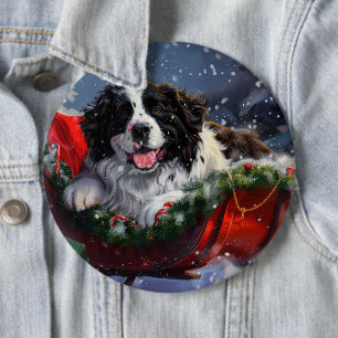 Badge Rond 15,2 Cm Chien de Terre-Neuve Noël Festif