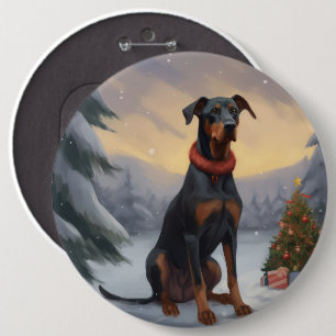 Badge Rond 15,2 Cm Chien Doberman pendant Noël de neige