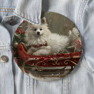 Badge Rond 15,2 Cm Chien Esquimau Américain Noël Festif