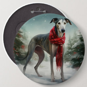 Badge Rond 15,2 Cm Chien gris à Noël de neige
