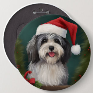 Badge Rond 15,2 Cm Chien Havanais en Noël de neige