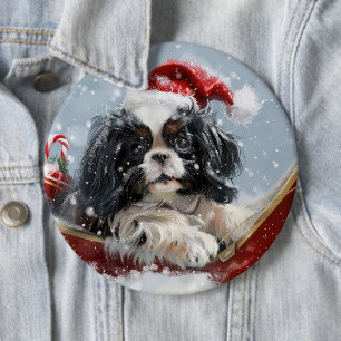 Badge Rond 15,2 Cm Chien Japonais Chin Noël Fête