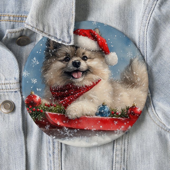 Badge Rond 15,2 Cm Chien Keeshond dans un traîneau Laissez tomber la  (En situation)