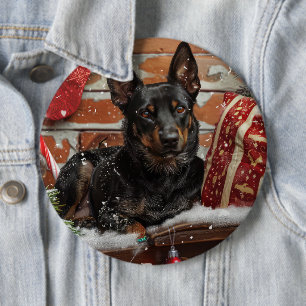 Badge Rond 15,2 Cm Chien Kelpie Australien Noël Festif