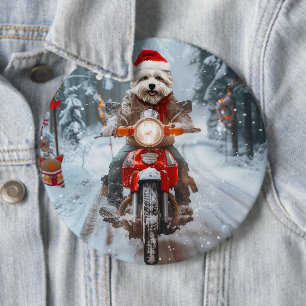 Badge Rond 15,2 Cm Chien maltais équitation moto Noël