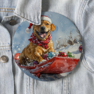 Badge Rond 15,2 Cm Chien Rhodesian Ridgeback dans un traîneau de Noël