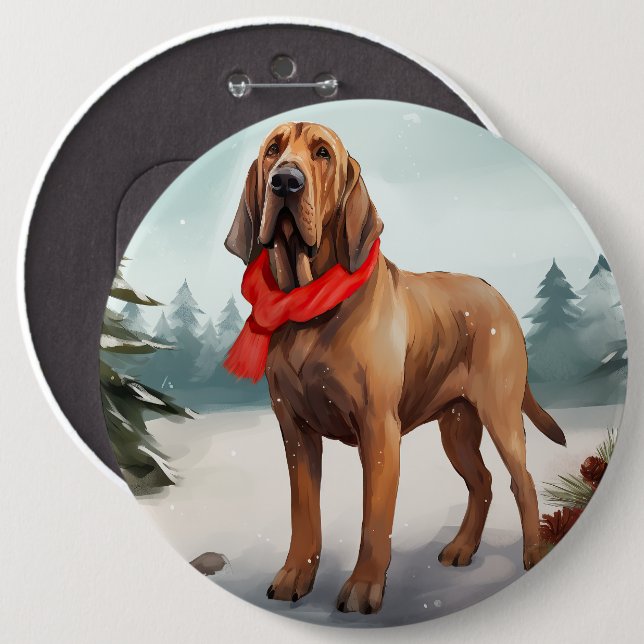 Badge Rond 15,2 Cm Chien sanglant à Noël de neige (Devant & derrière)