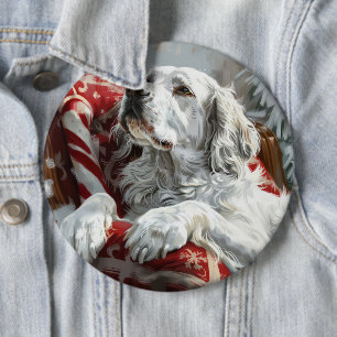 Badge Rond 15,2 Cm Chien Setter Anglais Noël Festif