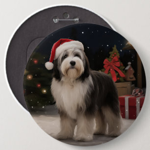 Badge Rond 15,2 Cm Chien tibétain de Terrier en Noël de neige