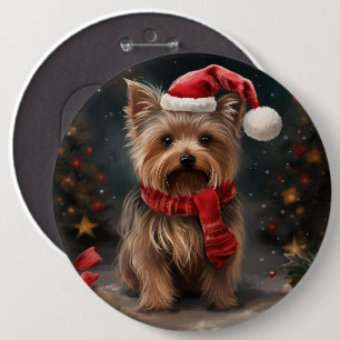 Badge Rond 15,2 Cm Chien Yorkshire Terrier dans la neige de Noël