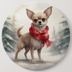 Badge Rond 15,2 Cm Chihuahua Chien dans Noël de neige