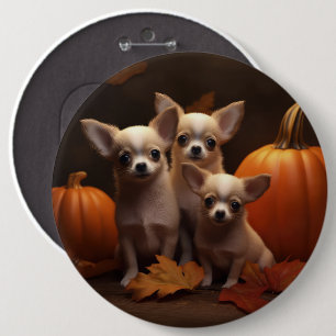 Badge Rond 15,2 Cm Chihuahua Chiot Automne Citrouille de plaisir