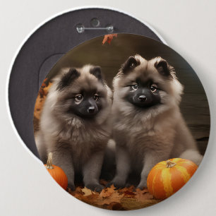Badge Rond 15,2 Cm Chiots Keeshond Automne Délice Citrouille