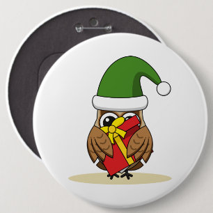 Badge Rond 15,2 Cm Chouette elfe de Noël avec présent