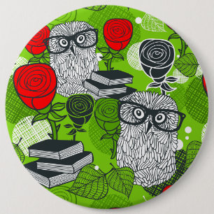 Badge Rond 15,2 Cm Chouette en roses rouges