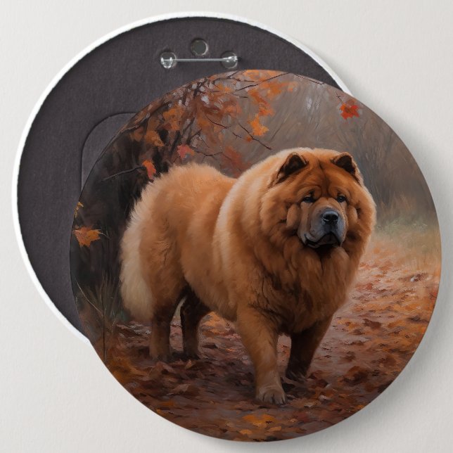 Badge Rond 15,2 Cm Chow Chow à l'automne Feuilles automne Inspire (Devant & derrière)